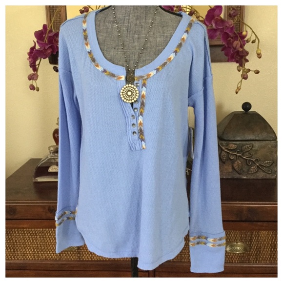 Free People Rainbow Thermal Henley Top. NWT. - Picture 6 of 7